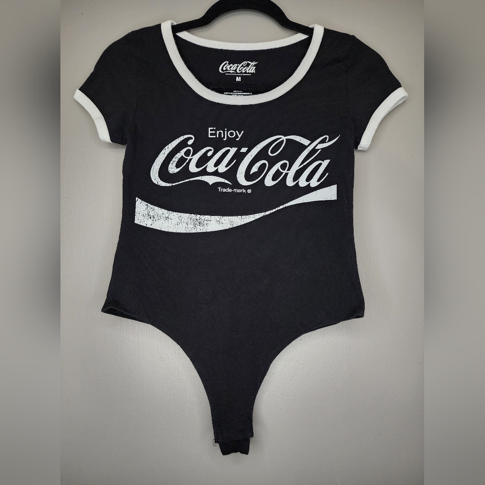 COCA COLA Short Sleeve Bodysuit. Black and White. Size: Medium. EUC